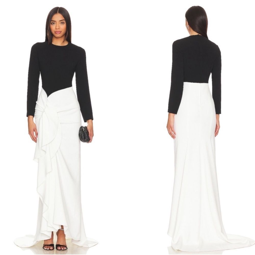 Solace London Black & White Asymmetric Draped Maxi Dress